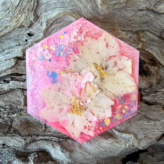 XL Hexagon Pressed Flower Tag