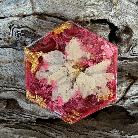 Large Hexagon Pressed Flower Tag