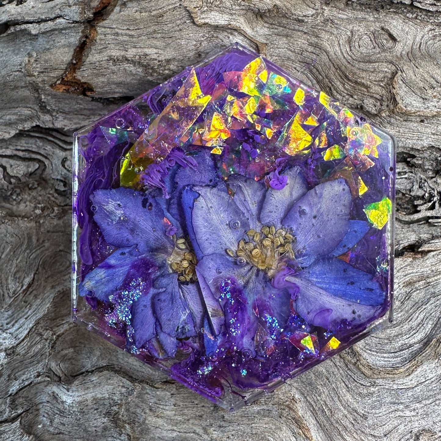 XL Hexagon Pressed Flower Tag