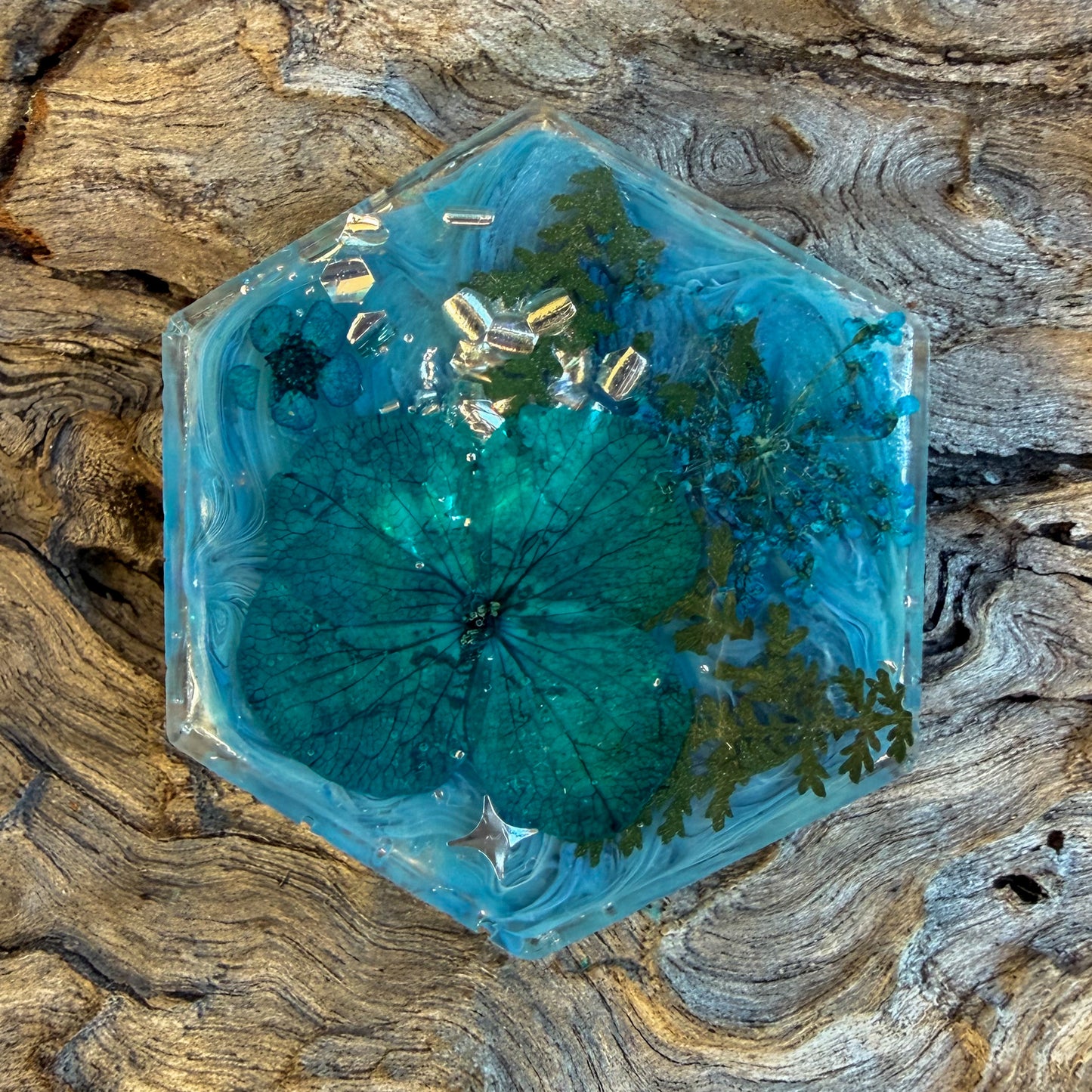 Large Hexagon Pressed Flower Tag