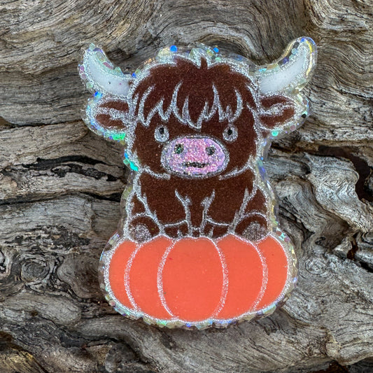 Highland Cow Pumpkin Shaped Tag