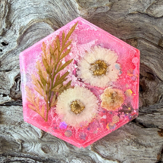 Large Hexagon Pressed Flower Tag