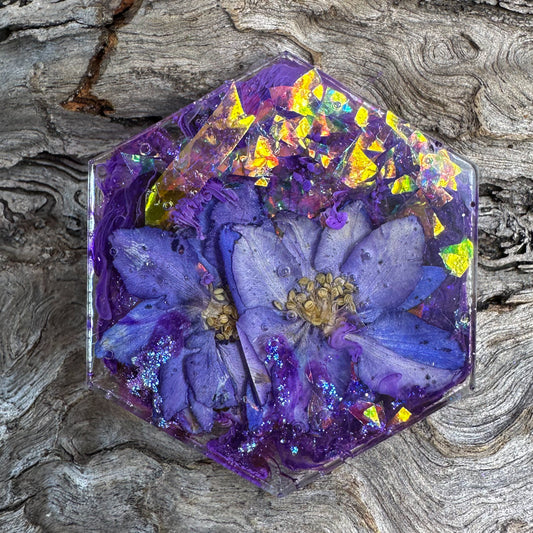 XL Hexagon Pressed Flower Tag